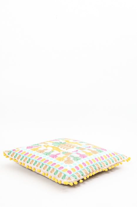 Decorative cushion 2 birds yellow/pink/green patterned 40 x 40 cm