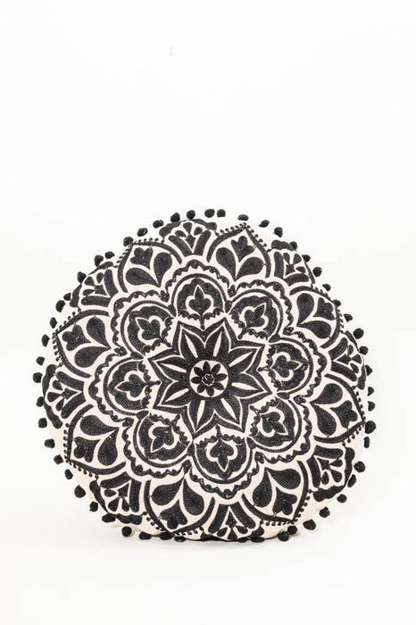 Coussin rond noir à motifs 40 x 40 cm