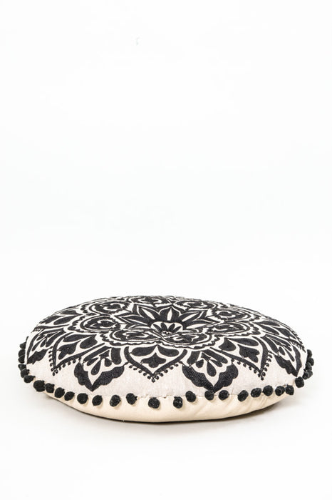 Coussin rond noir à motifs 40 x 40 cm