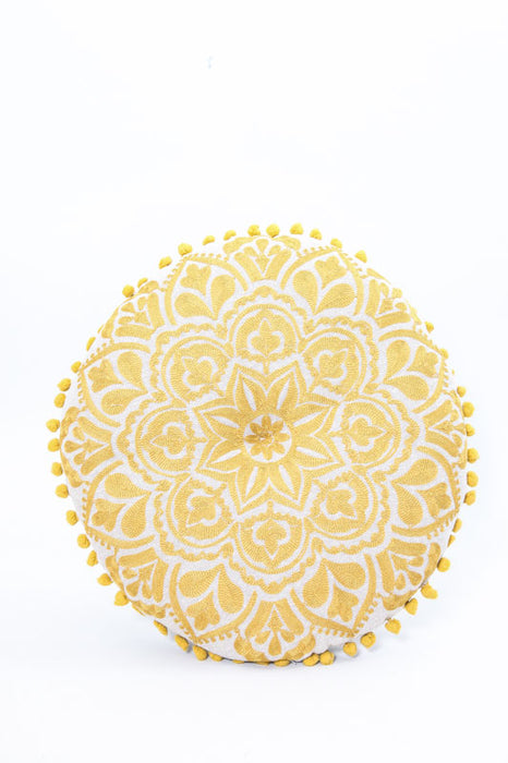 Cushion round mustard yellow patterned 40 x 40 cm