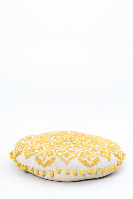 Cushion round mustard yellow patterned 40 x 40 cm