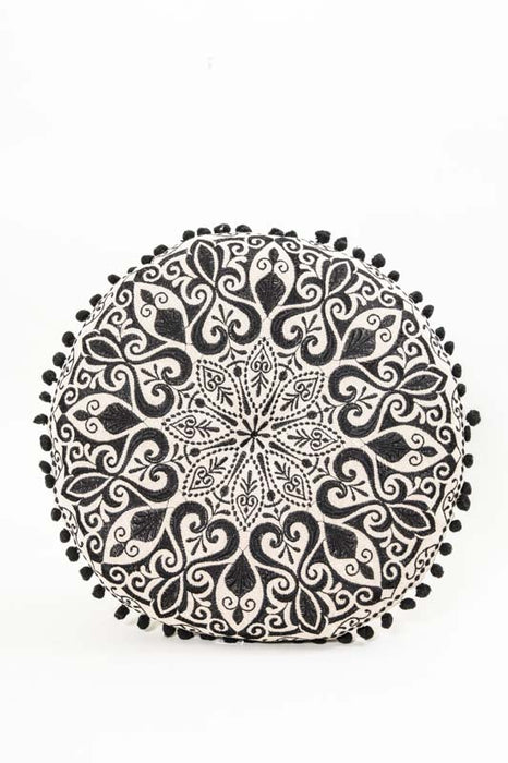 Coussin rond noir à motifs 40 x 40 cm