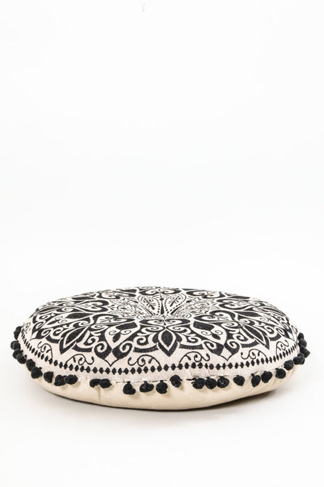 Coussin rond noir à motifs 40 x 40 cm