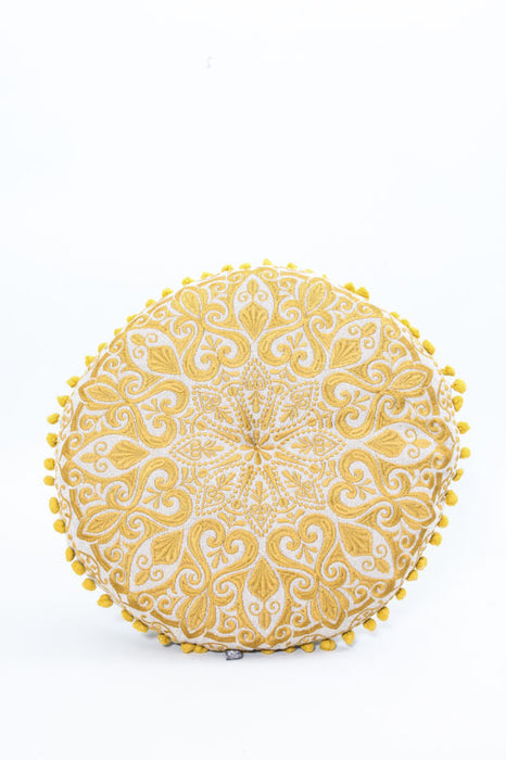 Coussin rond motif jaune moutarde 40 x 40 cm