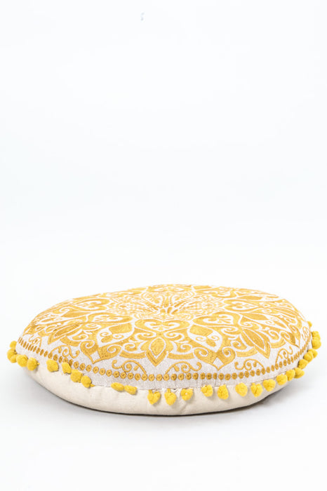 Coussin rond motif jaune moutarde 40 x 40 cm