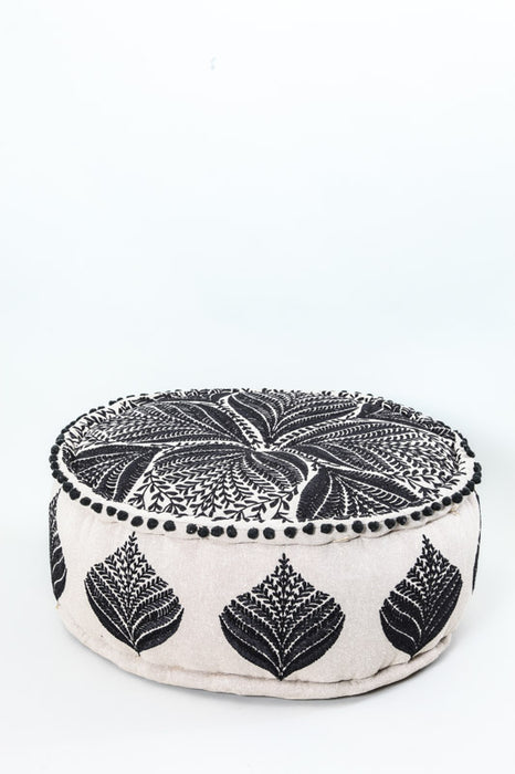 Pouf round patterned black 60 x 60 x 25 cm