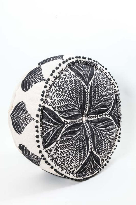 Pouf round patterned black 60 x 60 x 25 cm