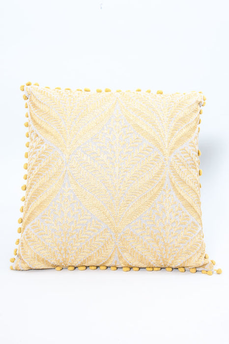 Decorative cushion mustard yellow patterned 40 x 40 cm