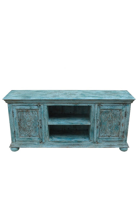 TV furniture mango wood turquoise 150 x 40 x 68 cm