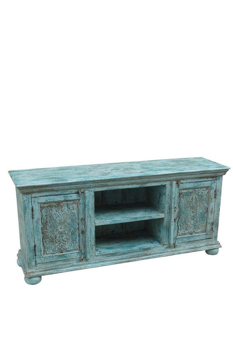 TV furniture mango wood turquoise 150 x 40 x 68 cm