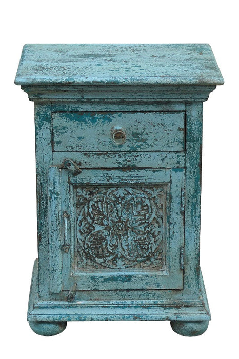 Table de chevet en bois de manguier turquoise 45 x 37 x 61 cm