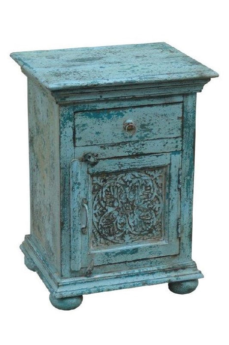 Table de chevet en bois de manguier turquoise 45 x 37 x 61 cm