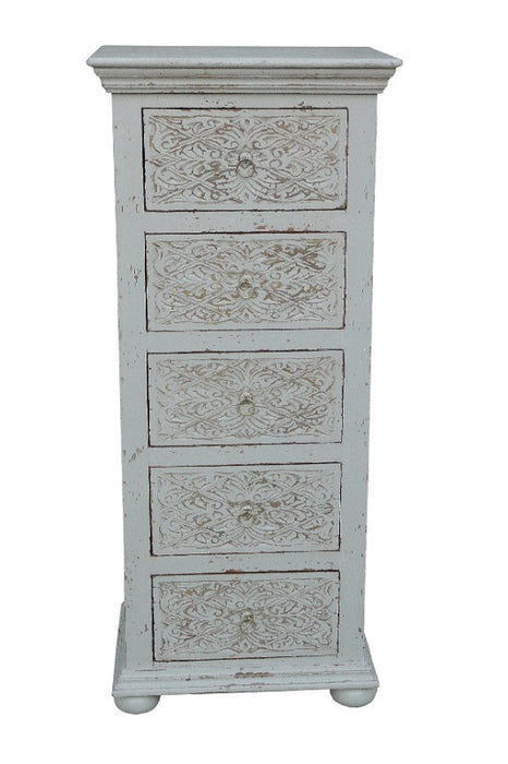 Drawer cabinet mango wood white washed 53 x 40 x 123 cm