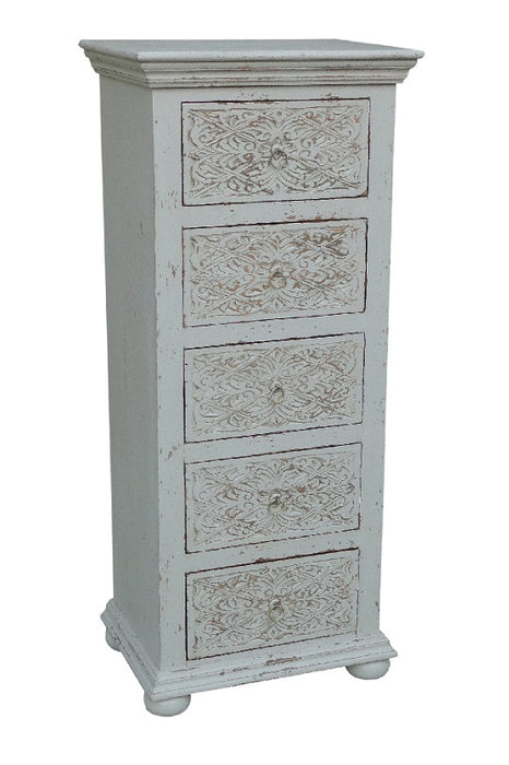 Drawer cabinet mango wood white washed 53 x 40 x 123 cm