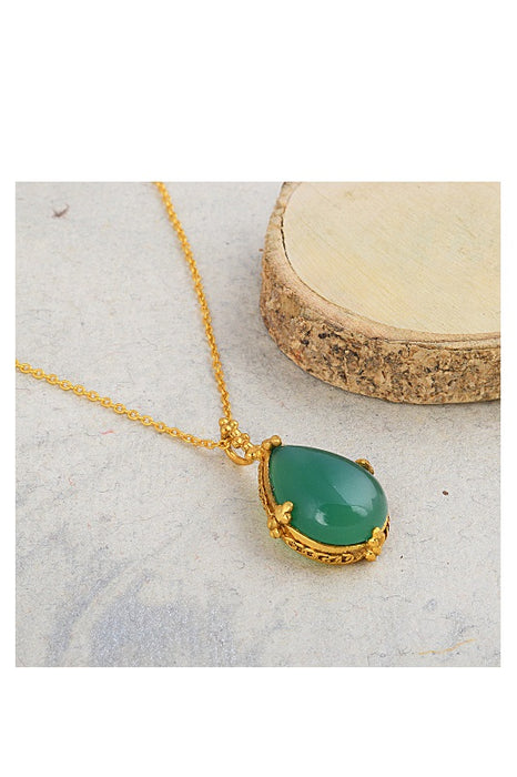 Gold plated brass chain with chrysoprase pendant