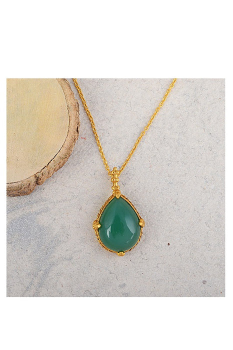 Gold plated brass chain with chrysoprase pendant