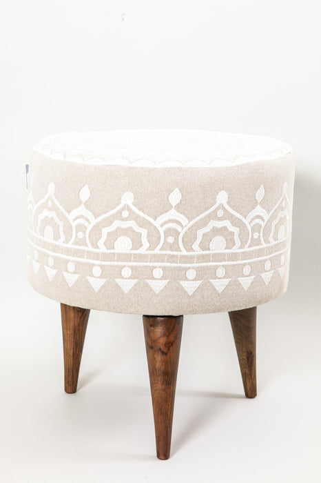 Stool 3-leg cream patterned 40 x 40 x 45 cm