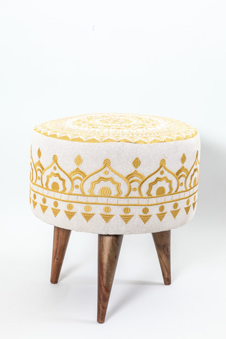 Stool 3-leg mustard yellow patterned 40 x 40 x 45 cm