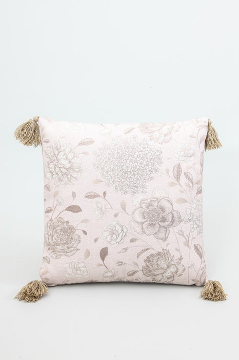 Coussin décoratif motif floral beige 40 x 40 cm