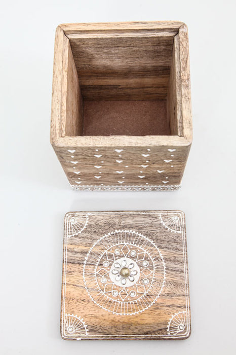 Box Mangoholz bemalt 13 x 13 x 15 cm