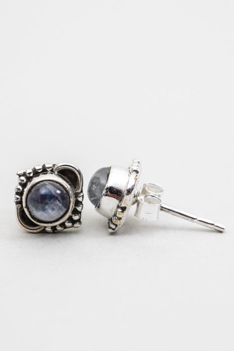 Silver earrings rainbow moonstone