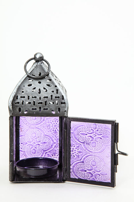 Lantern embossed square purple 12 x 5.5 x 5.5 cm