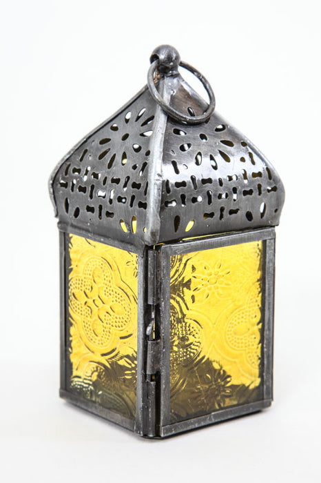 Lantern embossed square yellow 12 x 5.5 x 5.5 cm