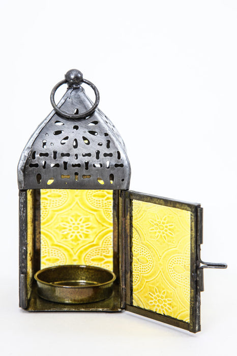 Lantern embossed square yellow 12 x 5.5 x 5.5 cm