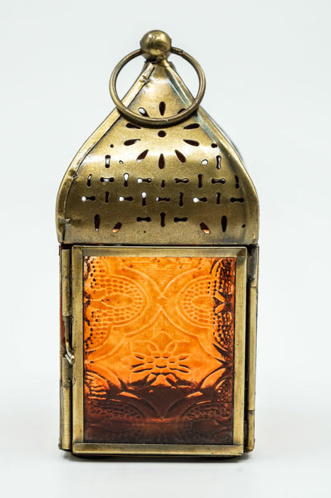 Lantern embossed square orange 12 x 5.5 x 5.5 cm