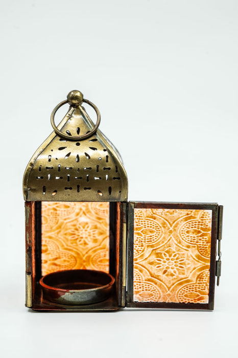 Lantern embossed square orange 12 x 5.5 x 5.5 cm
