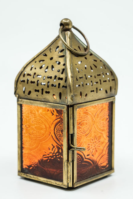 Lantern embossed square orange 12 x 5.5 x 5.5 cm