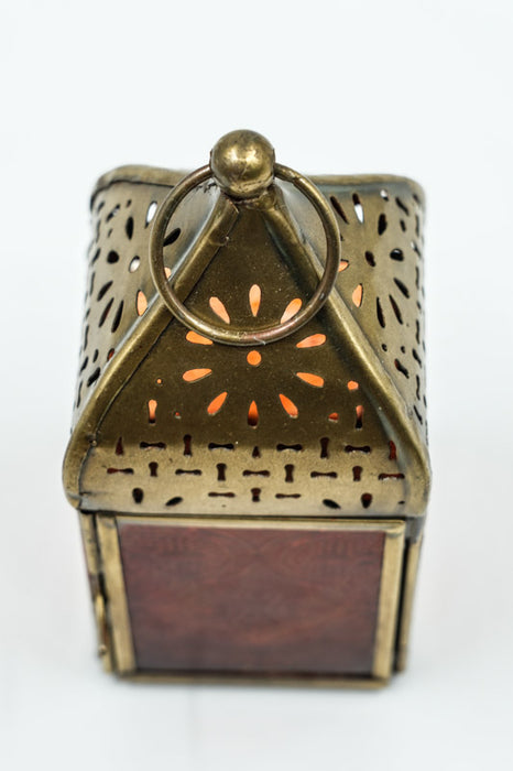 Lantern embossed square orange 12 x 5.5 x 5.5 cm
