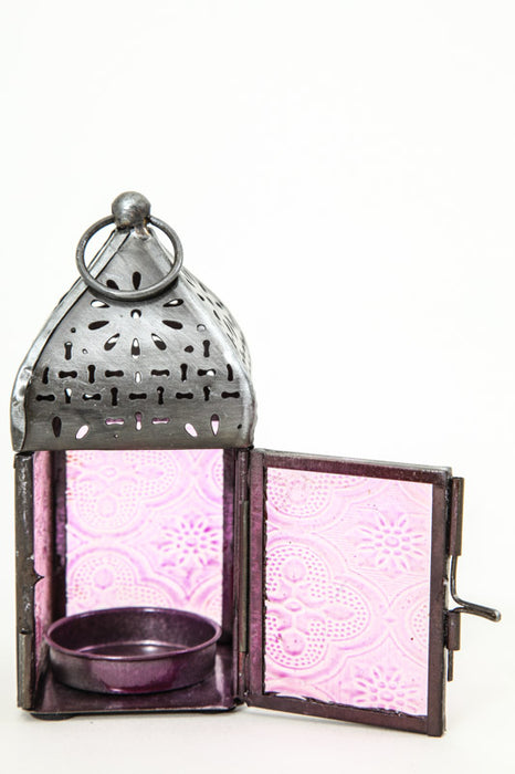 Lantern embossed square light purple 12 x 5.5 x 5.5 cm