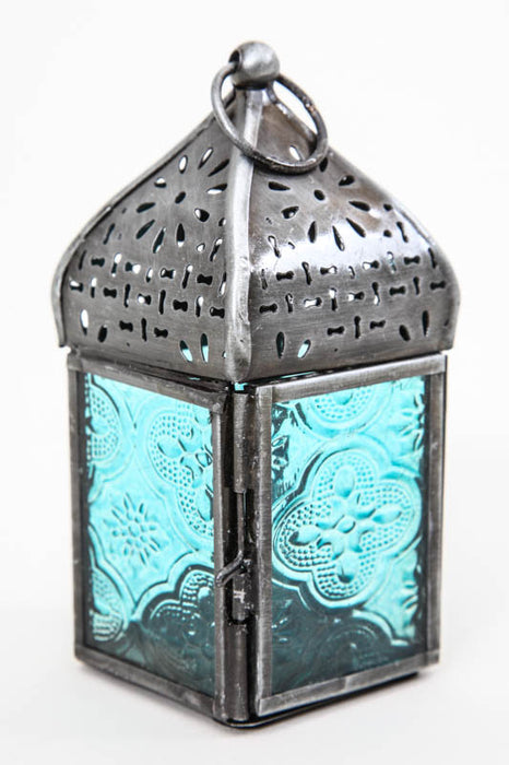 Lantern embossed square turquoise 12 x 5.5 x 5.5 cm