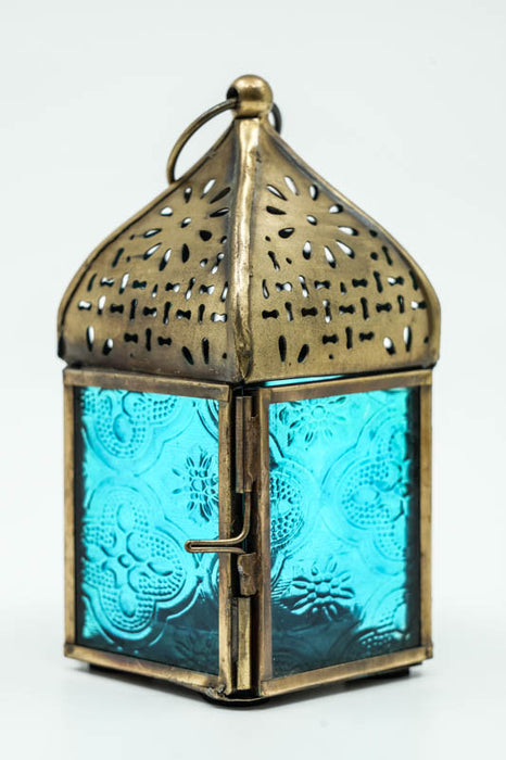 Lantern embossed square turquoise 12 x 5.5 x 5.5 cm