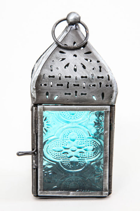 Lantern embossed square turquoise 12 x 5.5 x 5.5 cm