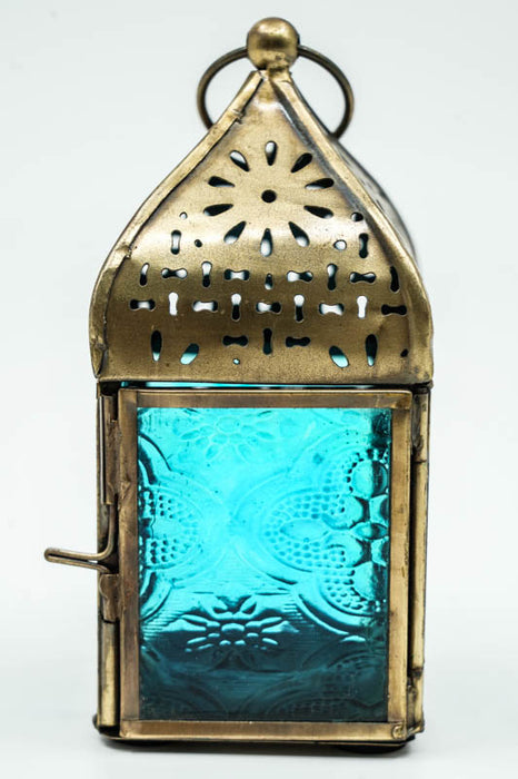 Lantern embossed square turquoise 12 x 5.5 x 5.5 cm