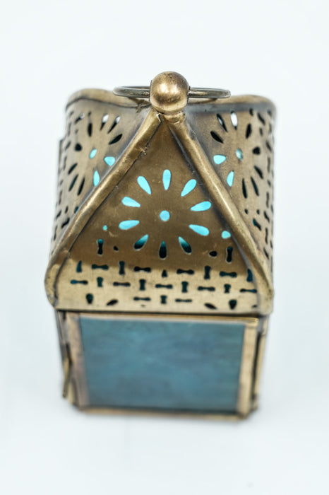 Lantern embossed square turquoise 12 x 5.5 x 5.5 cm