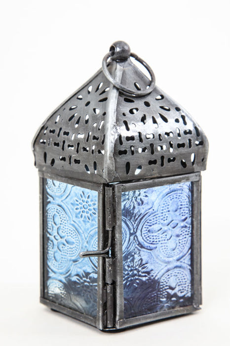 Lantern embossed square blue 12 x 5.5 x 5.5 cm