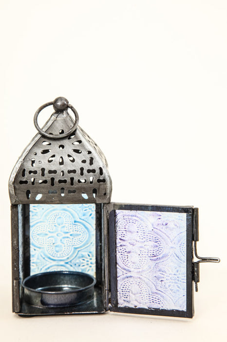 Lantern embossed square blue 12 x 5.5 x 5.5 cm