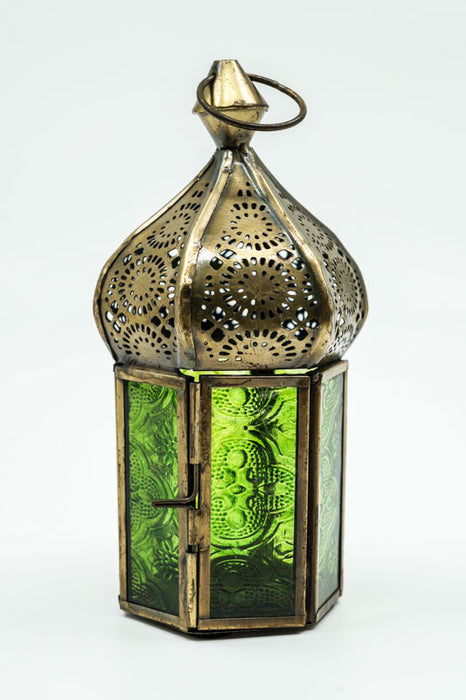 Lantern brass turquoise 17 x 7 cm