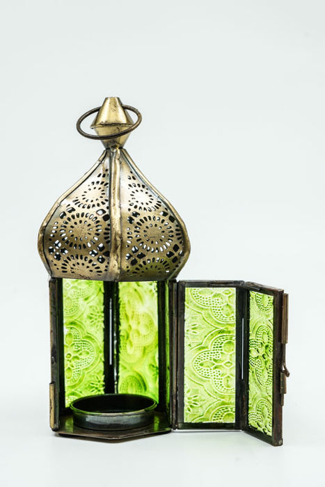 Lantern brass turquoise 17 x 7 cm
