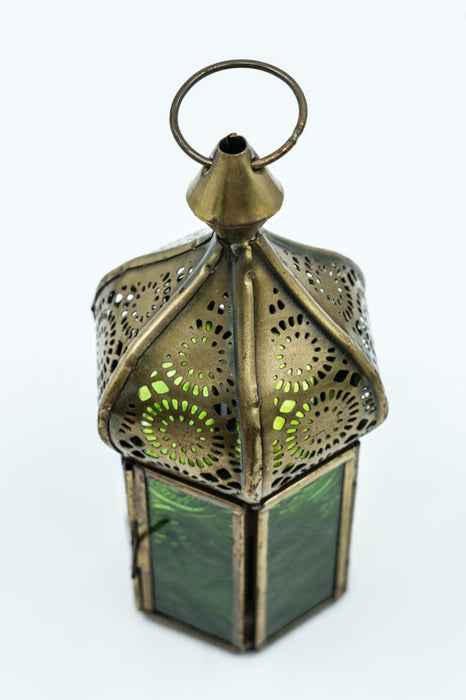 Lantern brass turquoise 17 x 7 cm