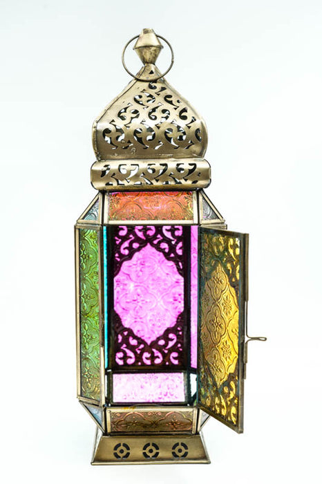 Lanterne en laiton multicolore