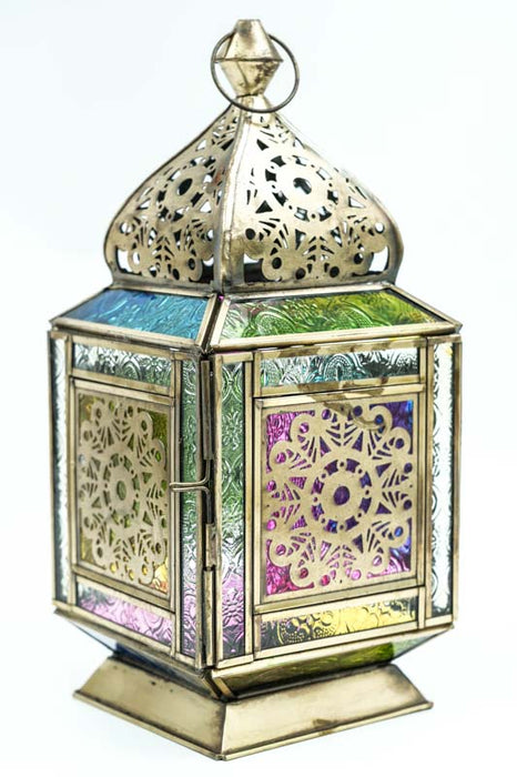 Lanterne carrée en laiton multicolore