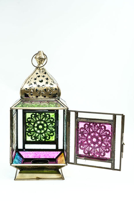 Lanterne carrée en laiton multicolore