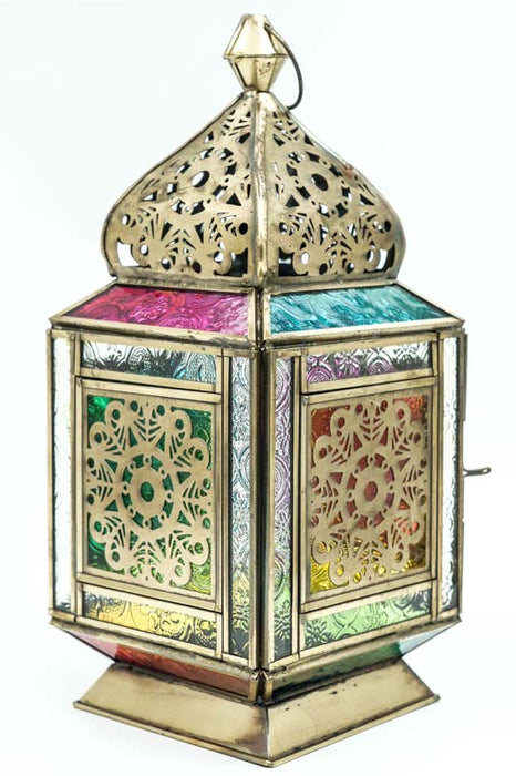 Lanterne carrée en laiton multicolore