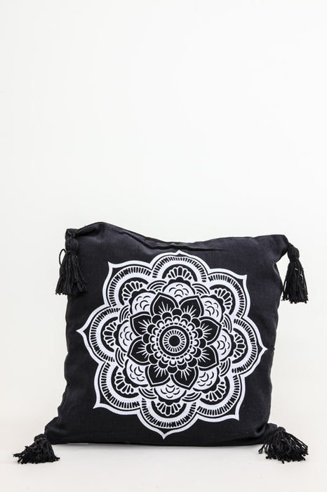 Housse de coussin Mandala 40 x 40 cm noir/blanc