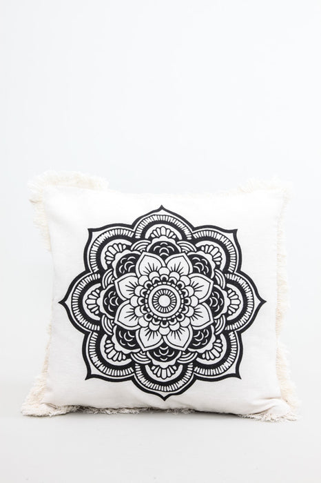 Housse de coussin Mandala 40 x 40 cm blanc/noir