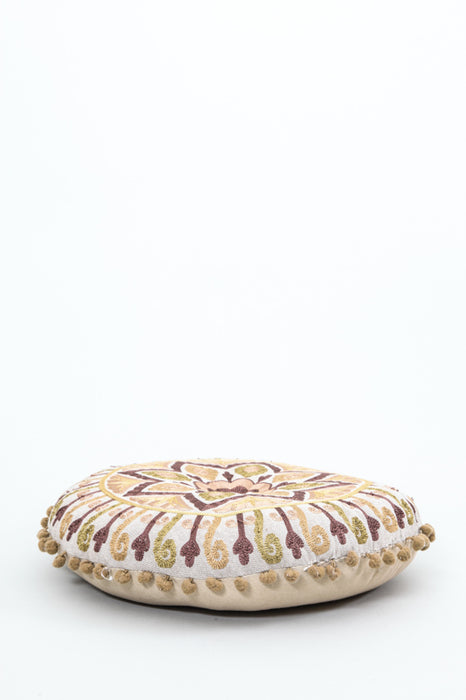 Coussin rond marron/bordeaux/jaune à motifs 40 x 40 cm